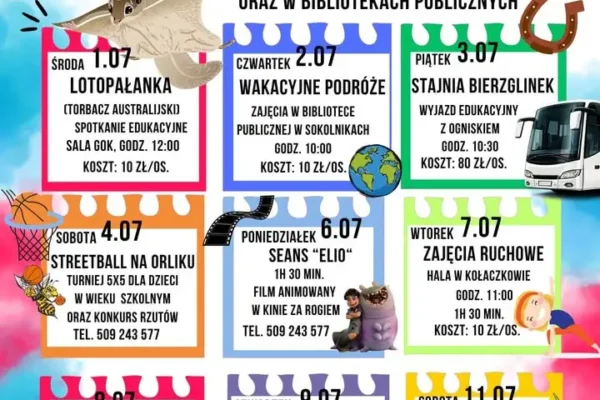 Wakacyjna oferta GOK Kołaczkowo na pierwsze dwa tygodnie lipca