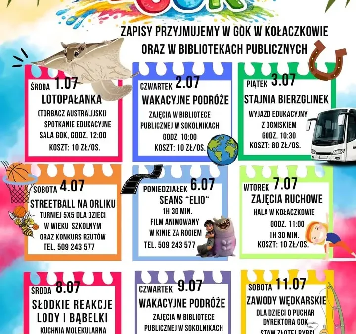Wakacyjna oferta GOK Kołaczkowo na pierwsze dwa tygodnie lipca