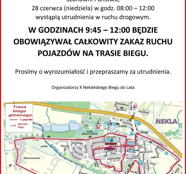 X Nekielski Bieg do Lata – utrudnienia w ruchu w niedzielę