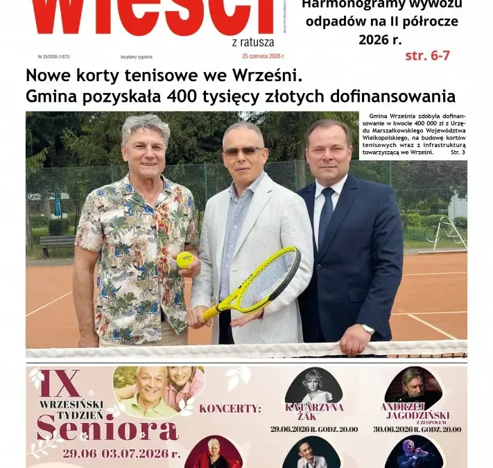 Nowe korty tenisowe i termomodernizacja sali sportowej – najnowszy biuletyn z wrzesińskiego ratusza