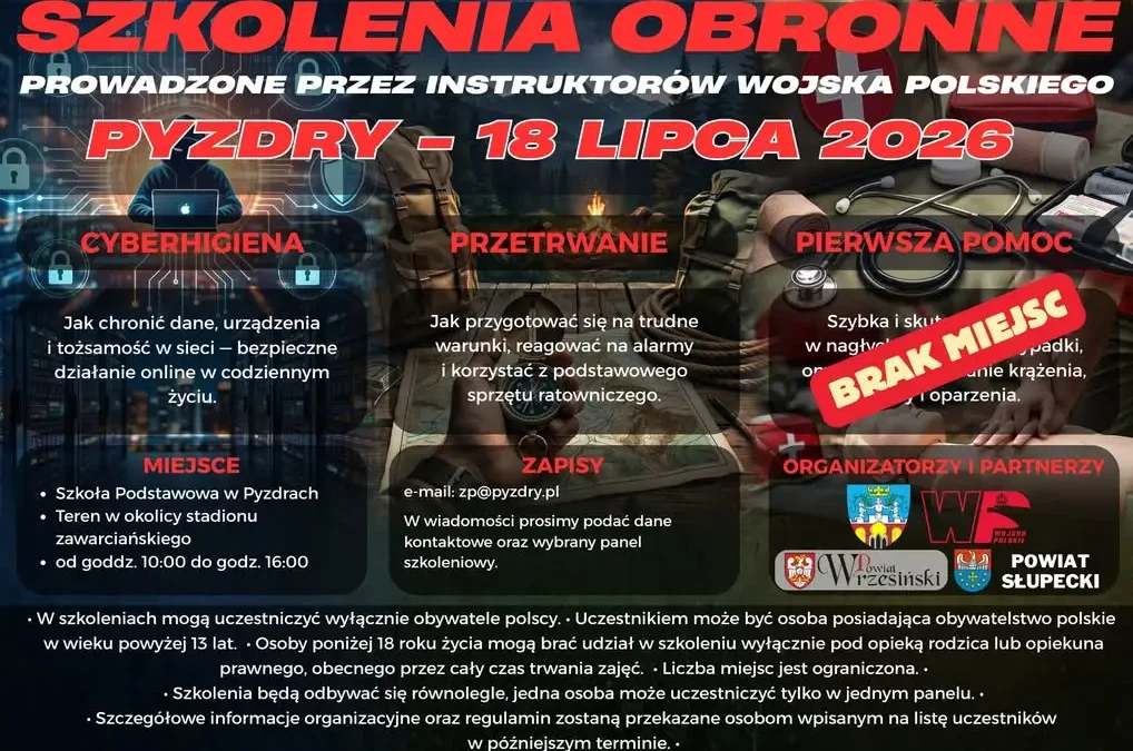 Szkolenia obronne w Pyzdrach: ostatnie miejsca na cyberhigienę i przetrwanie