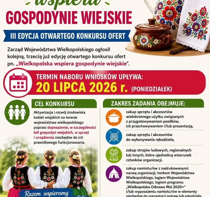 Rusza III edycja konkursu „Wielkopolska wspiera gospodynie wiejskie” – dofinansowanie dla KGW