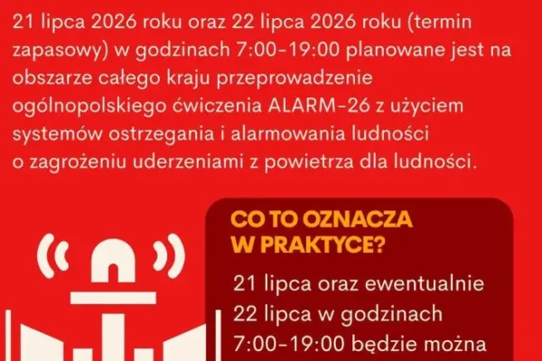 Ogólnopolskie ćwiczenie ALARM-26 – 21 i 22 lipca zawyją syreny