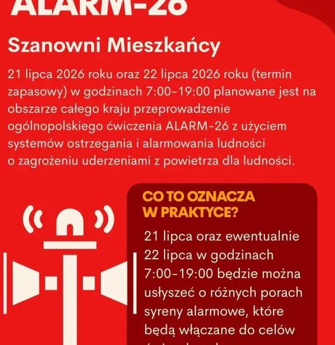 Ogólnopolskie ćwiczenie ALARM-26 – 21 i 22 lipca zawyją syreny