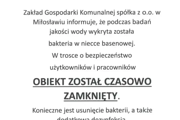 Basen w Orzechowie zamknięty z powodu bakterii w wodzie