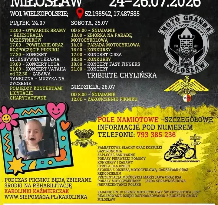 IV Piknik Motocyklowy Św. Krzysztofa w Miłosławiu – nadchodzący weekend pełen atrakcji