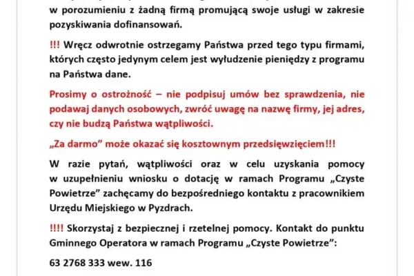 Ostrzeżenie przed nieuczciwymi firmami – Urząd Miejski w Pyzdrach nie współpracuje z pośrednikami