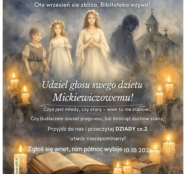 Narodowe Czytanie w Pyzdrach: Zaproszenie do wspólnego czytania „Dziadów” cz. II