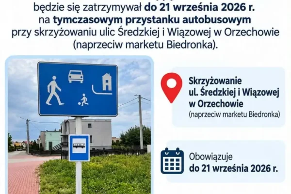 Orzechowo: tymczasowy przystanek dla linii 21 i 22 do 21 września