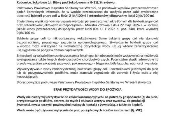 Sanepid we Wrześni: woda w Marzeninie niezdatna do picia