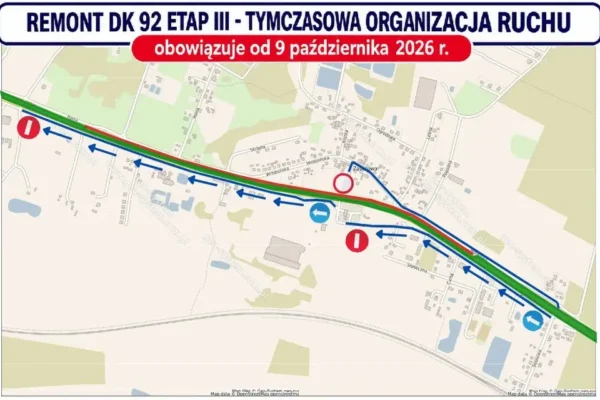 Remont DK 92: nowa organizacja ruchu od Gierłatowa do Zasutowa
