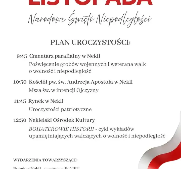 Nekla uczci 108. rocznicę odzyskania niepodległości – program obchodów 11 listopada
