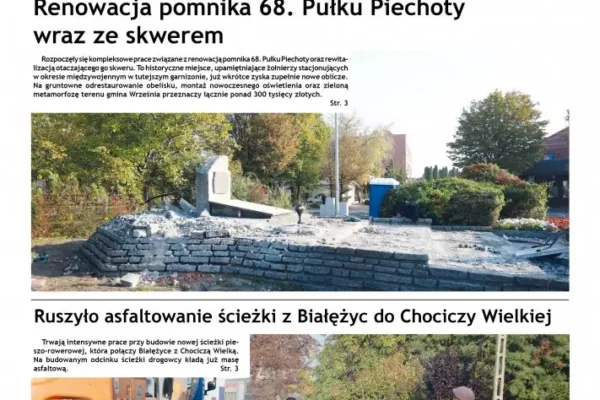 Wieści z Ratusza nr 40: renowacja pomnika, asfaltowanie ścieżki i miliony na kolej
